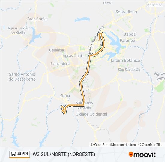 Mapa da linha 4093 de ônibus