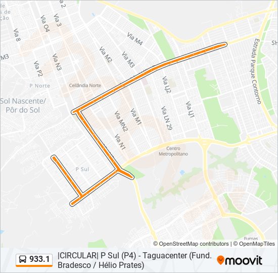 Mapa da linha 933.1 de ônibus