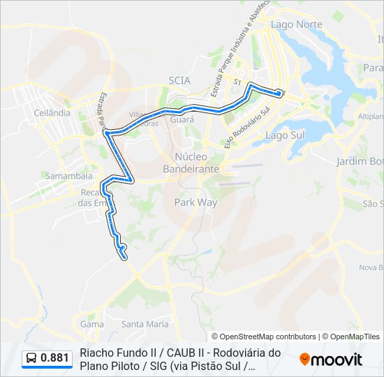 Mapa da linha 0.881 de ônibus