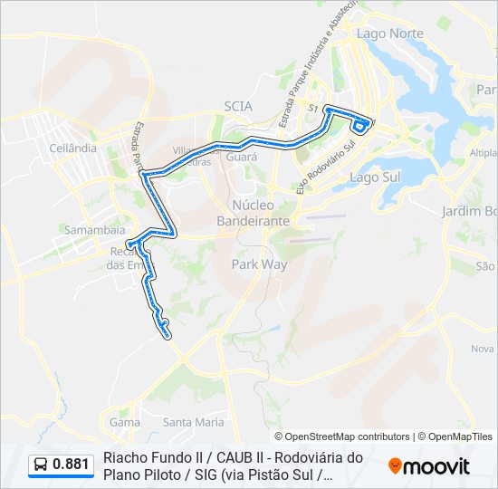 Mapa da linha 0.881 de ônibus
