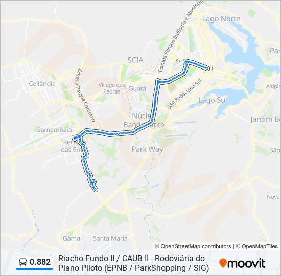 Mapa da linha 0.882 de ônibus