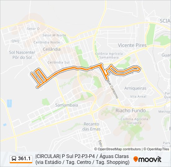 Mapa da linha 361.1 de ônibus