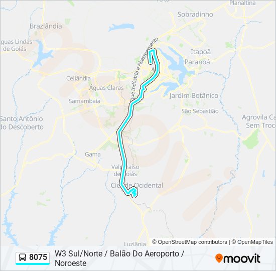 Mapa da linha 8075 de ônibus