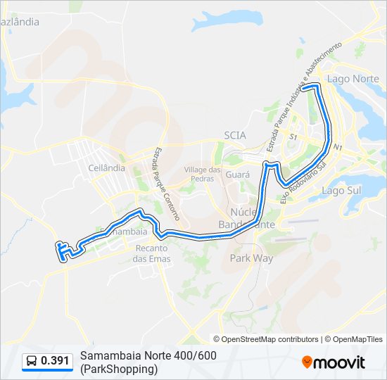 Mapa da linha 0.391 de ônibus