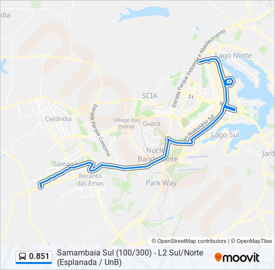 Mapa da linha 0.851 de ônibus