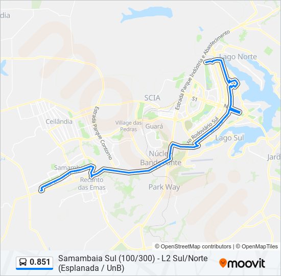 Mapa da linha 0.851 de ônibus