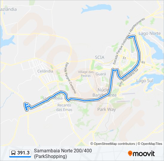 Mapa da linha 391.3 de ônibus