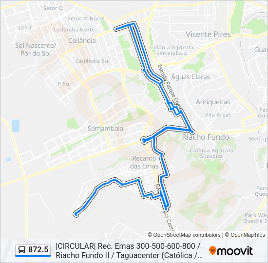Mapa da linha 872.5 de ônibus