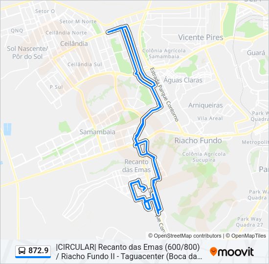 Mapa da linha 872.9 de ônibus