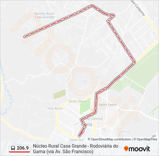 Mapa da linha 206.9 de ônibus