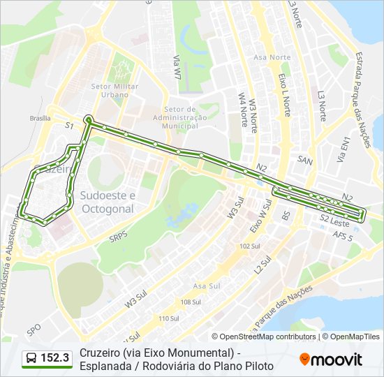 Mapa da linha 152.3 de ônibus