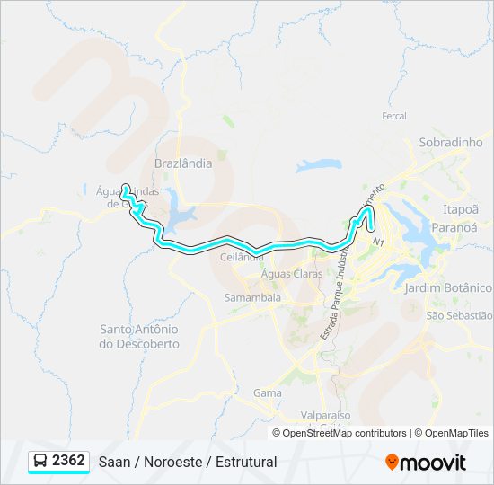 Mapa da linha 2362 de ônibus