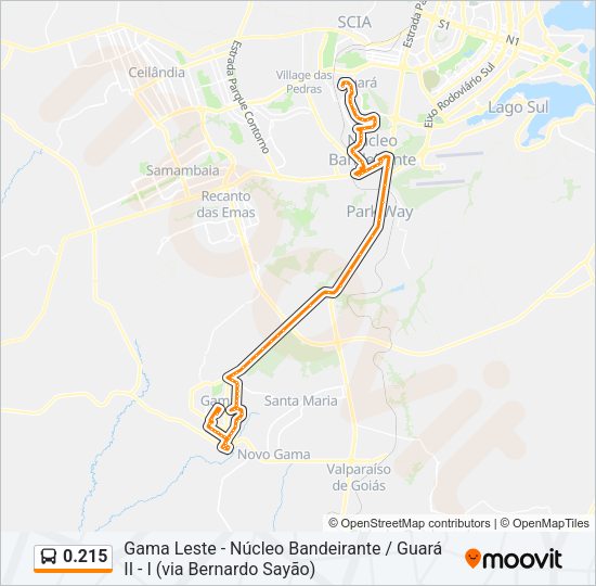 Mapa da linha 0.215 de ônibus
