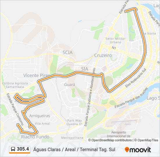 Mapa da linha 305.4 de ônibus