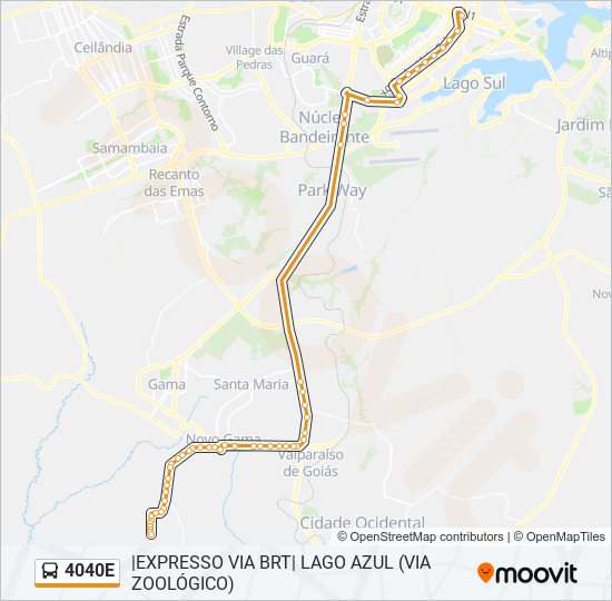 Mapa da linha 4040E de ônibus