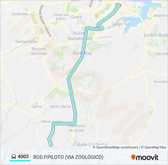 Mapa da linha 4003 de ônibus