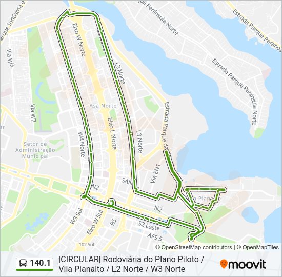 Mapa da linha 140.1 de ônibus