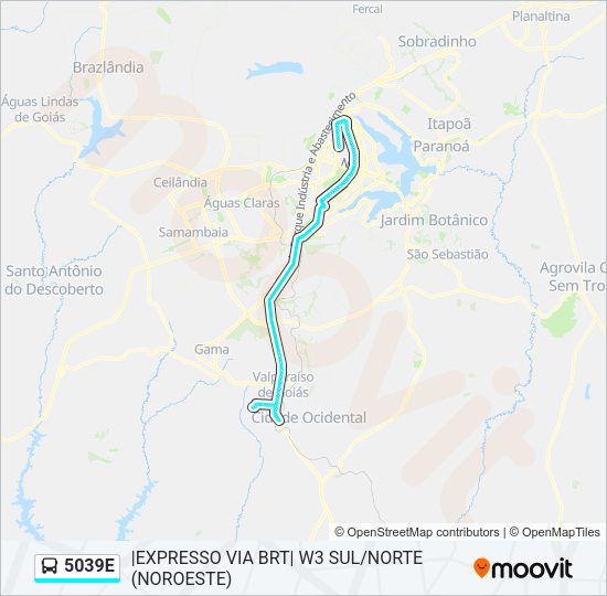 Mapa da linha 5039E de ônibus