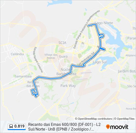 Mapa da linha 0.819 de ônibus