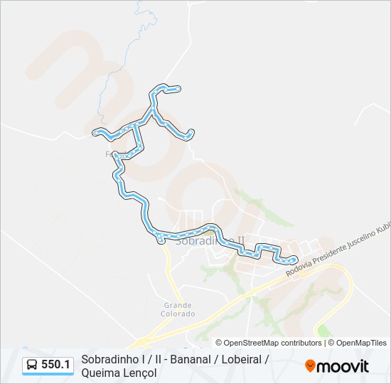 Mapa da linha 550.1 de ônibus