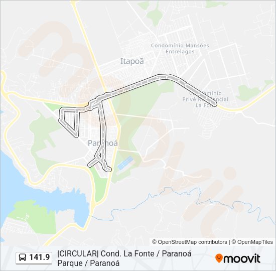 Mapa da linha 141.9 de ônibus