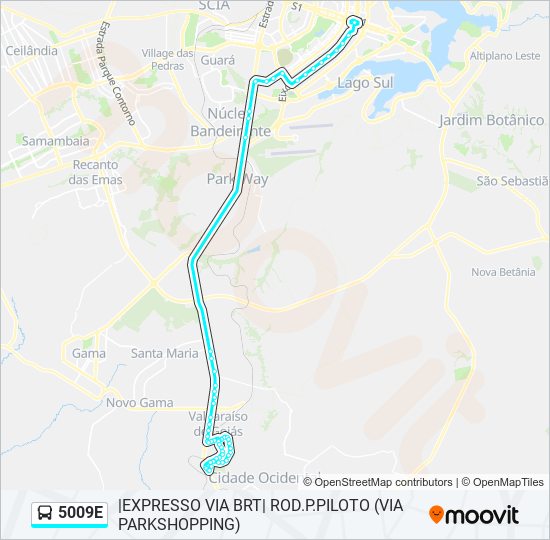 Mapa da linha 5009E de ônibus