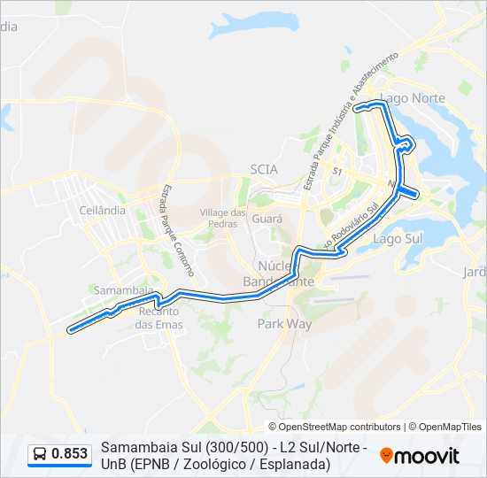 Mapa da linha 0.853 de ônibus