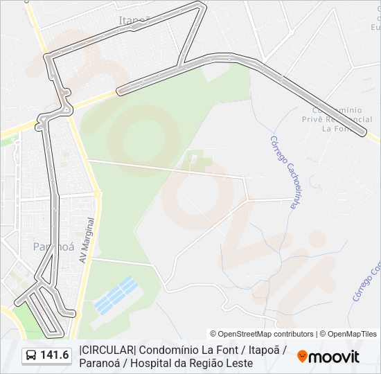 Mapa da linha 141.6 de ônibus
