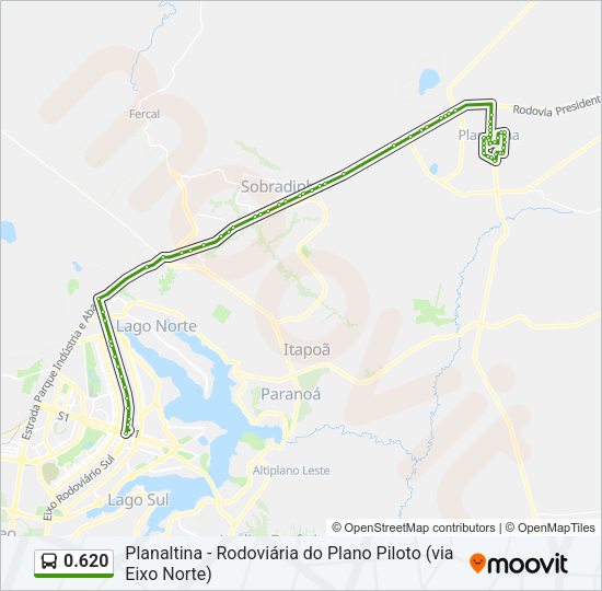 Mapa da linha 0.620 de ônibus