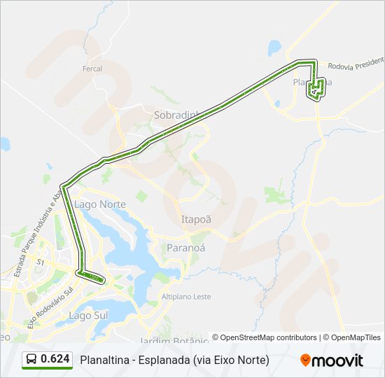 Mapa da linha 0.624 de ônibus