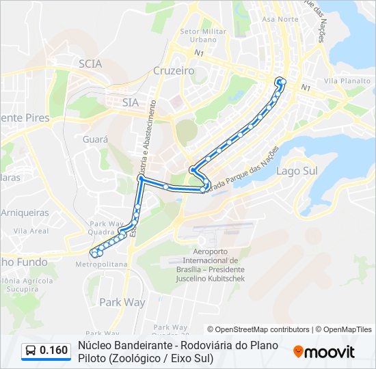 Mapa da linha 0.160 de ônibus