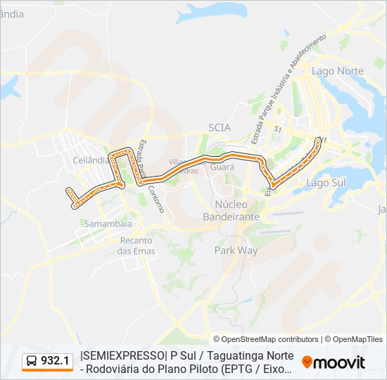 Mapa da linha 932.1 de ônibus