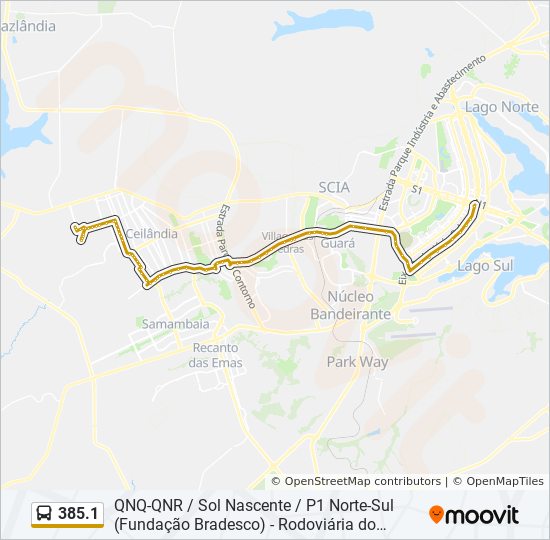 Mapa da linha 385.1 de ônibus