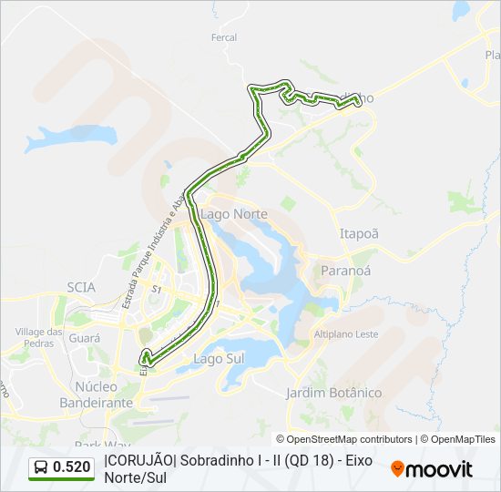 Mapa da linha 0.520 de ônibus