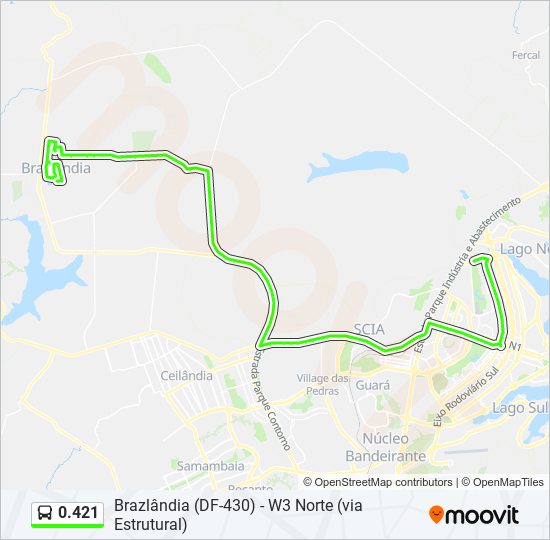 Mapa da linha 0.421 de ônibus