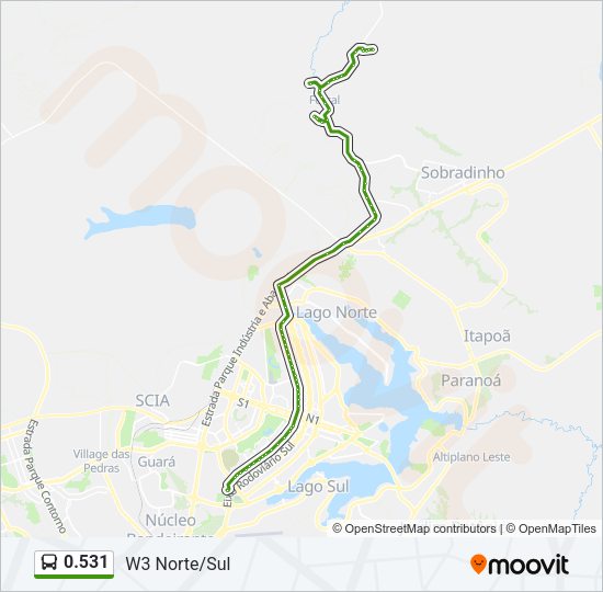 Mapa da linha 0.531 de ônibus