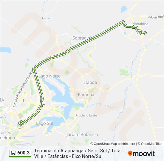 Mapa da linha 600.3 de ônibus