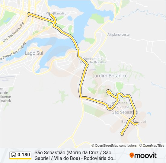 Mapa da linha 0.180 de ônibus