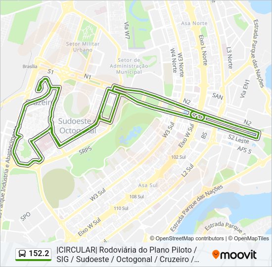 Mapa da linha 152.2 de ônibus