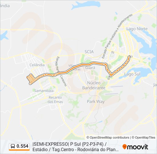 Mapa da linha 0.554 de ônibus