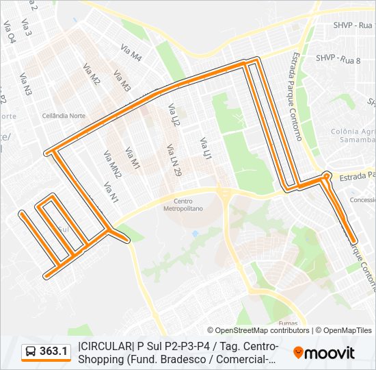 Mapa da linha 363.1 de ônibus