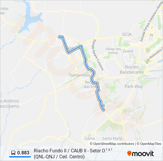 Mapa da linha 0.883 de ônibus