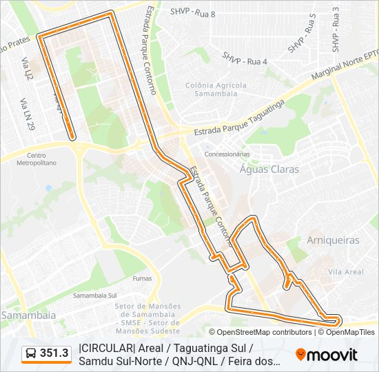 Mapa da linha 351.3 de ônibus
