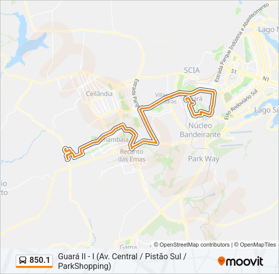 Mapa da linha 850.1 de ônibus