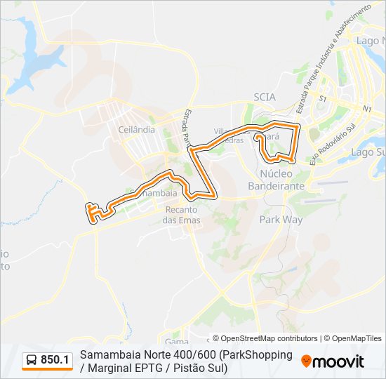 Mapa da linha 850.1 de ônibus