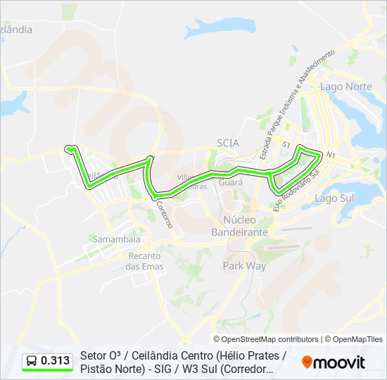 Mapa da linha 0.313 de ônibus