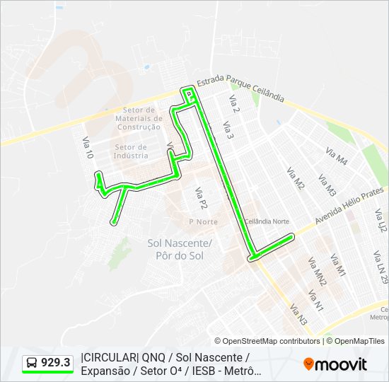 Mapa da linha 929.3 de ônibus