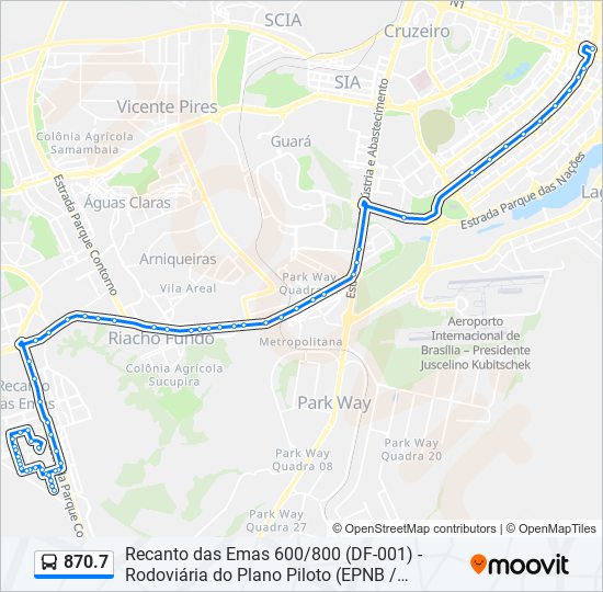 Mapa da linha 870.7 de ônibus