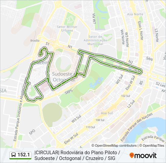Mapa da linha 152.1 de ônibus