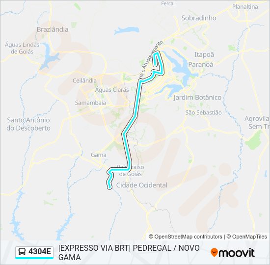 Mapa da linha 4304E de ônibus